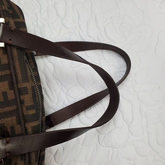 Fendi Zucca Small Boston Satchel Handbag Tobacco Brown Jacquard Purse Vtg - Picture 9 of 16